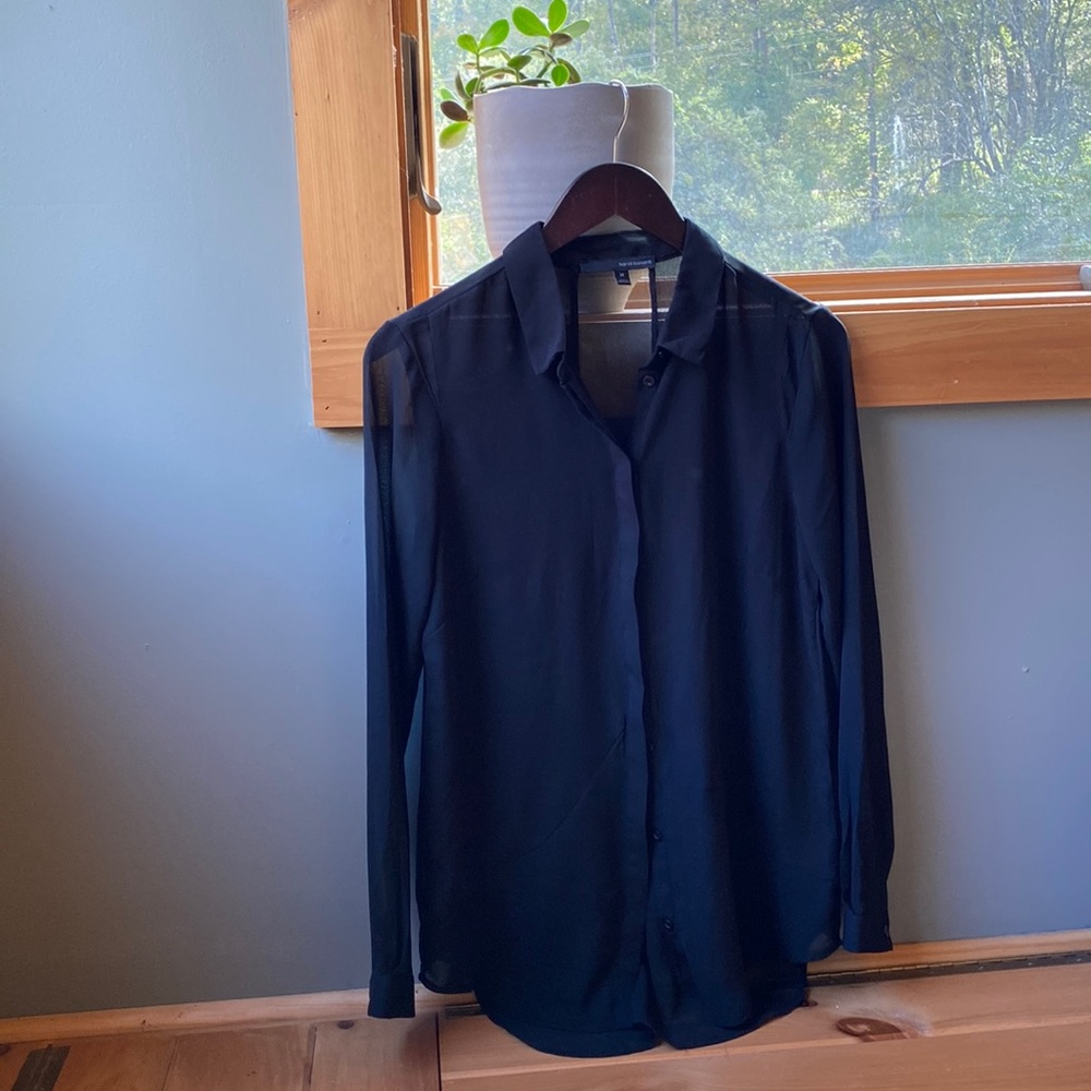 Black Sheer Button Down Blouse